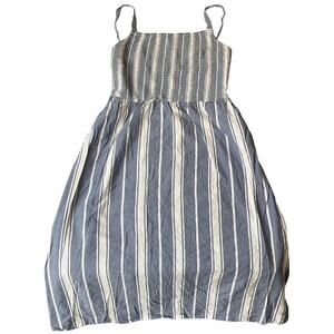 Old Navy Women Midi Dress M Blue Striped Sundress Sleeveless Cami Pockets